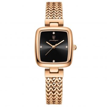 Ceas de dama Poedagar CS1911, otel inoxidabil, rose gold, cadran negru