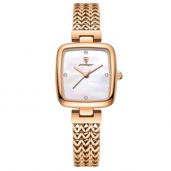 Ceas de dama Poedagar CS1912, otel inoxidabil, rose gold, cadran alb