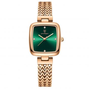 Ceas de dama Poedagar CS1913, otel inoxidabil, rose gold, cadran verde