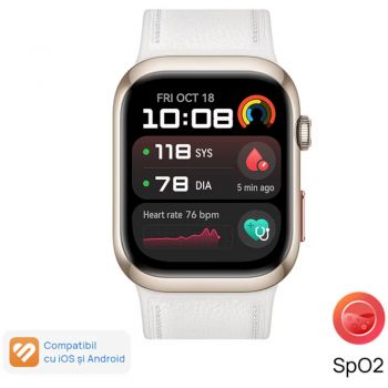 Smartwatch Huawei Watch D2, Gold aluminum alloy Case, White Composite Leather Strap