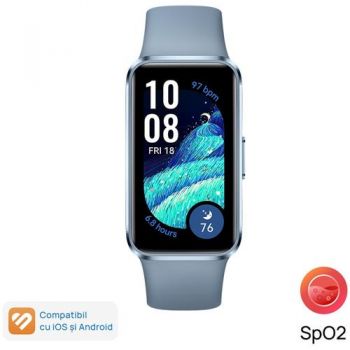 Bratara fitness HUAWEI Band 10, Android /iOS, carcasa aluminiu, bratara Fluoroelastomer, ecran AMOLED 1.47inch,  Rezistenta la apat5 ATM (Albastru)