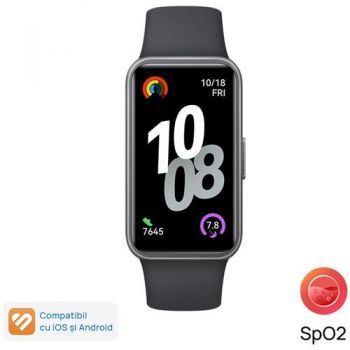 Bratara fitness HUAWEI Band 10, Android /iOS, carcasa aluminiu, bratara Fluoroelastomer, ecran AMOLED 1.47inch,  Rezistenta la apat5 ATM (Negru)