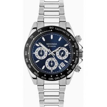 Ceas barbatesc  Circuit Chronograph - albastru - bratara din otel inoxidabil - rezistent la apa 5 ATM