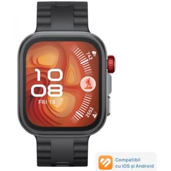 Ceas inteligent Smartwatch HUAWEI Watch Fit 4 Pro, Ecran AMOLED 1.82inch, Bluetooth, ECG, 5 ATM, Curea Fluoroelastomer (Negru)