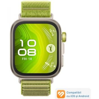 Ceas inteligent Smartwatch HUAWEI Watch Fit 4 Pro, Ecran AMOLED 1.82inch, Bluetooth, ECG, 5 ATM, Curea Textila (Verde)