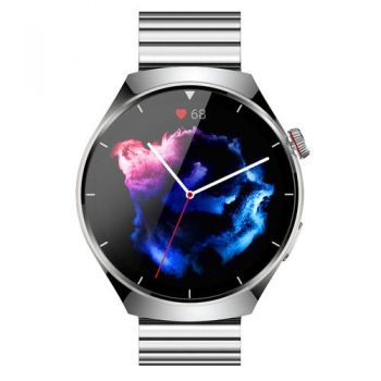 Ceas inteligent Smartwatch iSEN BK03, Ecran HD 1.39inch, Apel Bluetooth, ECG, glucoza din sange, oxigen din sange, tensiune arteriala, puls, temperatura corporala, redare muzica, 270 mAh (Argintiu)