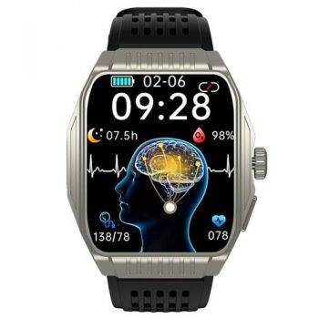 Ceas inteligent Smartwatch iSEN JT03, Ecran HD 1.85inch, Imbunatatire somn, Glicemie, PPG+ECG, HR, Apel Bt, SOS, Asist. vocal, Ingrijire de la distanta (Argintiu)