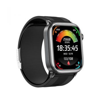 Ceas inteligent Smartwatch iSEN TK66, Ecran AMOLED 2.06inch, Monitor de tensiune arteriala cu pompa de aer, ECG, Ritm cardiac, oxigen in sange, somn si sanatate, Moduri sport, Apel BT, Control muzica, NFC, 530mAh (Negru)