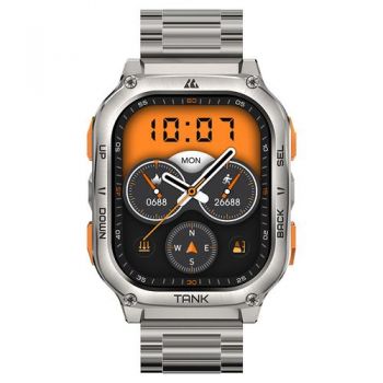 Ceas inteligent Smartwatch Kospet Tank M3 Ultra Special Edition, Ecran AMOLED 1.96inch, Apel Bluetooth, GPS, 5 ATM, Curea Metalica (Argintiu)
