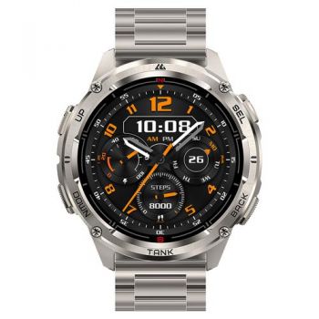Ceas inteligent Smartwatch Kospet Tank T3 Ultra 2 Special Edition, Ecran AMOLED 1.43inch, Bluetooth, Ritm cardiac, Oxigen din sange, Monitorizare Stres, Curea metalica (Argintiu)