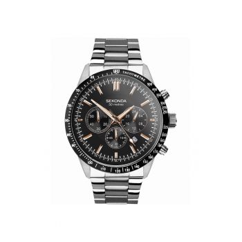 Ceas pentru barbati  mecanism quartz - Inox - bratara argintie - cadran negru - rezistent la apa 5 ATM