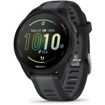 GARMIN Ceas Garmin Forerunner 165, memorie 8GB, autonomie modul ceas inteligent: până la 11 zile, modul de economisire a bateriei până la 20 zile, rezistant la apa, Negru/Slate Grey