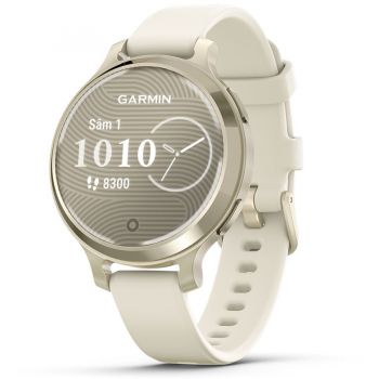 GARMIN Ceas Garmin Lily 2 Active, display AMOLED, memorie 8GB, autonomie pana la 9 zile, rezistant la apa, ramă Lunar Glod şi curea Bone din silicon