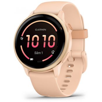 GARMIN Ceas Garmin vívoactive 6 display AMOLED, memorie 8GB, autonomie până la 11 zile, rezistant la apa, curea din silicon,  Metallic Pink Dawn