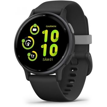 GARMIN Ceas smartwach Garmin vívoactive 5, display AMOLED, memorie 8GB, autonomie pana la 14 zile, rezistant la apa, ramă din aluminiu slate cu carcasă neagră şi brăţară din silicon GARMIN Ceas smartwach Garmin vívoactive 5, display AMOLED, memorie 8GB, autonomie pana la 14 zile, rezistant la apa, ramă din aluminiu slate cu carcasă neagră şi brăţară din silicon