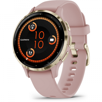 GARMIN Ceas smartwatch Garmin Venu 3S display AMOLED, memorie 8GB, autonomie pana la 10 zile, rezistant la apa, ramă din oţel inoxidabil Soft Gold cu carcasă Dust Rose şi curea din silicon