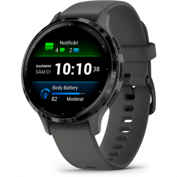 GARMIN Ceas smartwatch Garmin Venu 3S display AMOLED, memorie 8GB, autonomie pana la 10 zile, rezistant la apa, ramă slate din oţel inoxidabil şi carcasă pebble gray şi brăţară din silicon GARMIN Ceas smartwatch Garmin Venu 3S display AMOLED, memorie 8GB, autonomie pana la 10 zile, rezistant la apa, ramă slate din oţel inoxidabil şi carcasă pebble gray şi brăţară din silicon
