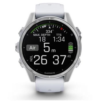 Ceas activity outdoor Garmin fenix 8, 43mm, Ecran AMOLED 1.3inch, Wi-Fi, Silicone Band (Argintiu)