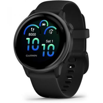 Ceas activity outdoor tracker  Garmin vivoactive 6, GPS, 42mm, ecran AMOLED 1.2inch, curea silicon, Bluetooth, Wi-Fi, ANT+, Negru