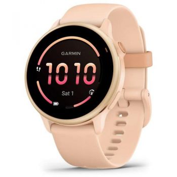 Ceas activity outdoor tracker Garmin vivoactive 6, GPS, 42mm, ecran AMOLED 1.2inch, curea silicon, Bluetooth, Wi-Fi, ANT+, Roz