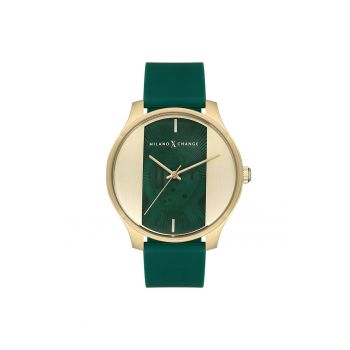 Ceas barbatesc  43 mm - carcasa din otel - curea din silicon verde - rezistent la apa 3 ATM