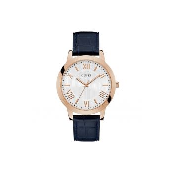 Ceas barbatesc  44 mm - curea piele ecologica - albastru marin - rezistent la apa 5 ATM