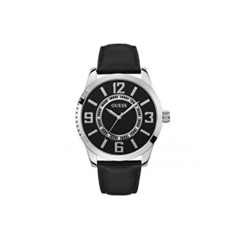 Ceas barbatesc  47 mm - curea din piele ecologica - negru - mecanism quartz