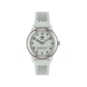 Ceas barbatesc  CODE THREE - argintiu - curea silicon - 40x10.2mm