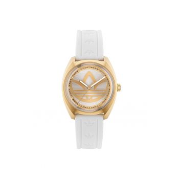 Ceas barbatesc  EDITION ONE - inox - 39mm - auriu - cadran argintiu - curea silicon