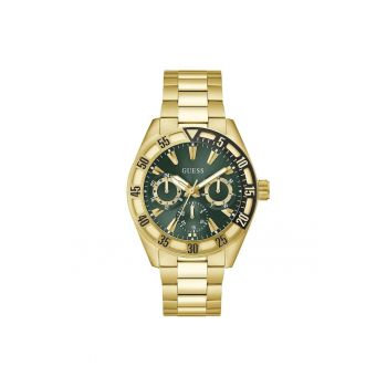 Ceas barbatesc  GW0904G2 - mecanism Quartz - 44mm - culoare carcasa verde - curea din otel aurie - rezistenta la apa 5ATM