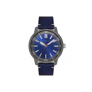 Ceas barbatesc  MEX3222 44mm - carcasa din otel - curea din piele ecologica - gri - albastru inchis