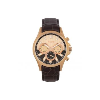 Ceas barbatesc  model WWG200302 - bronz - curea maro - rezistent la apa 3 ATM - mecanism quartz - display analog