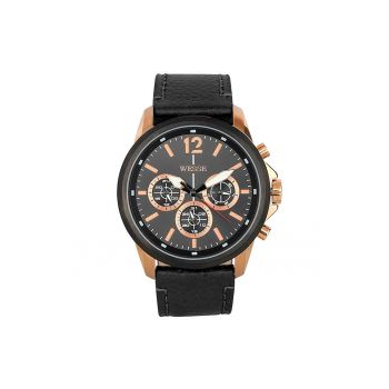 Ceas barbatesc  model WWG400502L - cu mecanism Quartz - rezistent la apa 5 ATM - curea neagra - carcasa rotunda din otel