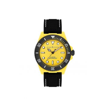 Ceas barbatesc  MXG1113 - 43 mm - curea silicon neagra - culoare galbena - rezistenta la apa 5 ATM