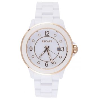 Ceas dama -  plastic - 40 mm - 5 ATM - alb/auriu