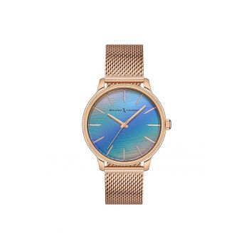 Ceas dama  MEX1174 38mm - culoare aurie - curea textila roz - mecanism quartz - rezistent la apa 3 ATM