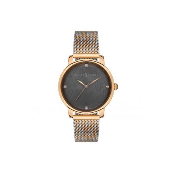 Ceas dama  MEX1186 38mm - culoare aurie - curea textila roz - rezistenta la apa 3 ATM