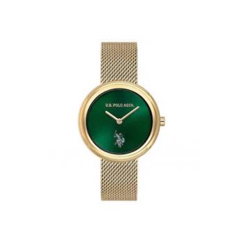 Ceas dama  USPA2094-05 - auriu - curea metalica - cadran verde - 35mm