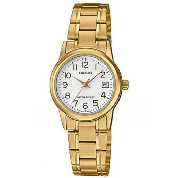 Ceas de dama  LTP-V002G-7B2UDF - quartz Miyota - 24x30x9mm - cadran alb - bratara aurie