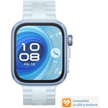 Ceas inteligent Smartwatch HUAWEI Watch Fit 4 Pro, Ecran AMOLED 1.82inch, Bluetooth, ECG, 5 ATM, Curea Fluoroelastomer (Albastru)