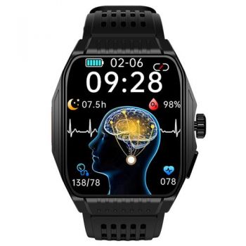 Ceas inteligent Smartwatch iSEN JT03, Ecran HD 1.85inch, Imbunatatire somn, Glicemie, PPG+ECG, HR, Apel Bt, SOS, Asist. vocal, Ingrijire de la distanta (Negru)