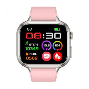 Ceas inteligent Smartwatch iSEN TK17, Silicon, Ecran HD 1.91inch, ECG, Ritm Cardiac, Oxigen in Sange, Glicemie, Tensiune Arteriala, Acid Uric, BMI, Monitorizare Somn, Moduri Sport, Apeluri, Control Muzica, Vreme, 380mAh (Roz)