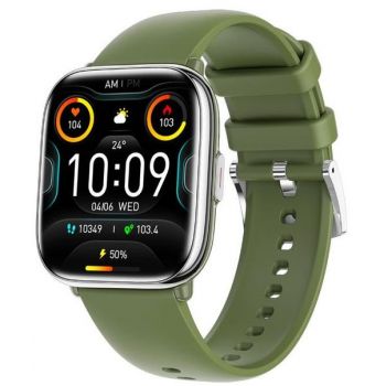 Ceas inteligent Smartwatch myWatch Pastel, Ecran AMOLED 1.75inch, Bluetooth, Analiza somn, Saturatie oxigen, Ritm cardiac, IP67 (Argintiu/Verde)