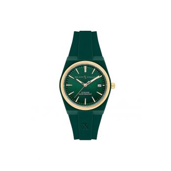 Ceas sport pentru femei  34 mm - carcasa plastic - curea silicon - verde - rezistent la apa 3 ATM
