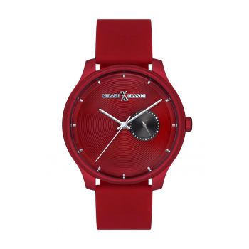 Ceas sportiv barbati  42 mm - carcasa otel - curea silicon - rosu - 3 ATM