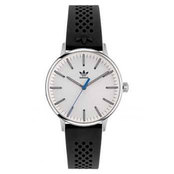 Ceas barbatesc  CODE ONE - curea silicon negru - carcasa inox argintie - diametru 38mm - rezistenta la apa 5 ATM