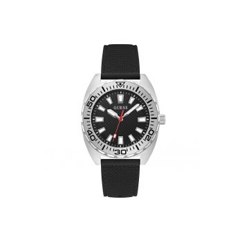 Ceas barbatesc  GW0715G1M - 42 mm - curea silicon neagra - carcasa metalica argintie
