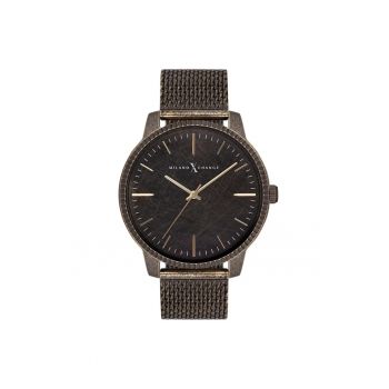 Ceas barbatesc  MEX3195 - curea din otel - carcasa rotunda - negru - 44 mm