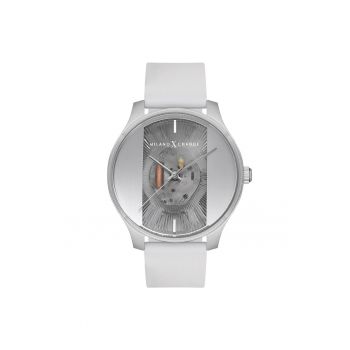 Ceas barbatesc  MEX3233 - curea silicon alba - carcasa rotunda argintie
