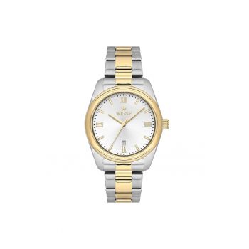 Ceas barbatesc  WWG209706 - 41mm - curea metalica aurie - cadran argintiu - rezistent la apa 5 ATM